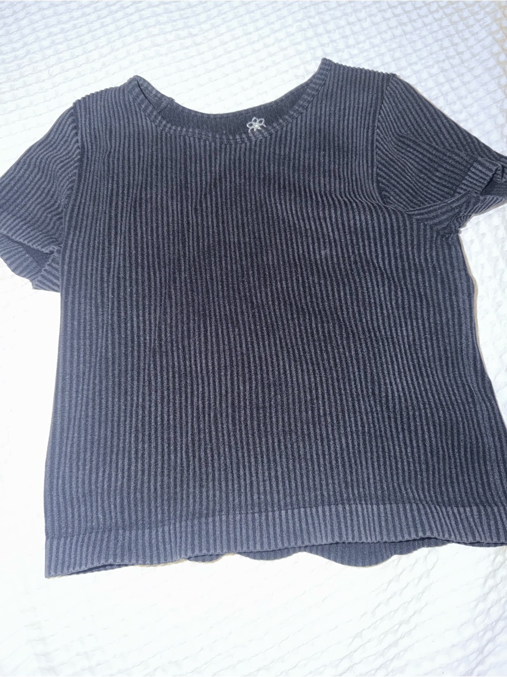 Aura Girls' Ribbed Short Sleeve Tee - Black
